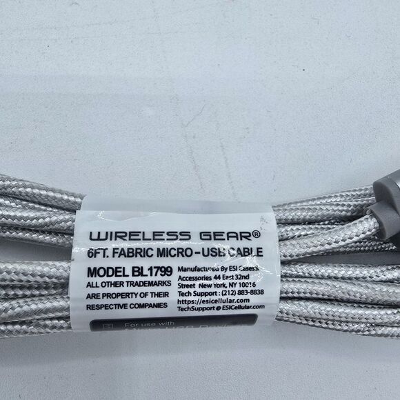 Wireless Gear 6 ft micro usb sync and charge cable. Fabric material. - Picture 2 of 4